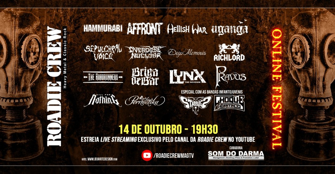 Grandes estreias de Hammurabi, Hellish War, Affront, Uganga, bandas infantojuvenis e novos nomes da cena na edição de Outubro do “Roadie Crew – Online Festival” desta sexta-feira